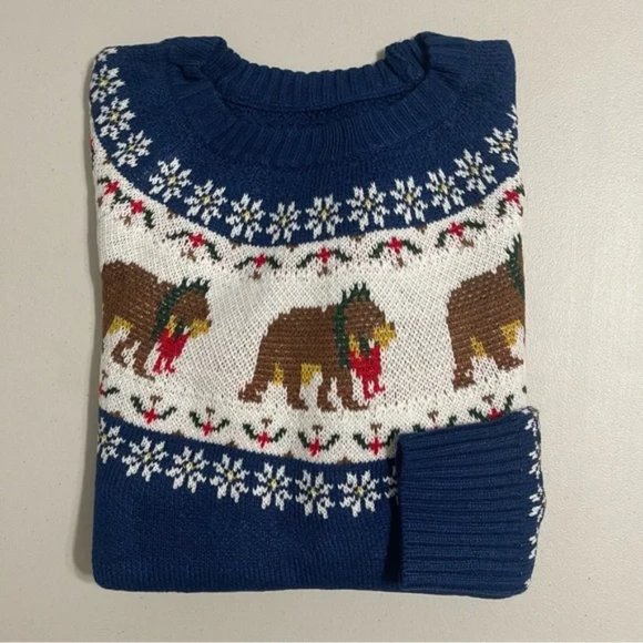 Kiel James Patrick Sweaters - Blue Fair Isle Bear Sweater - Beary Christmas Sweater - Women's S